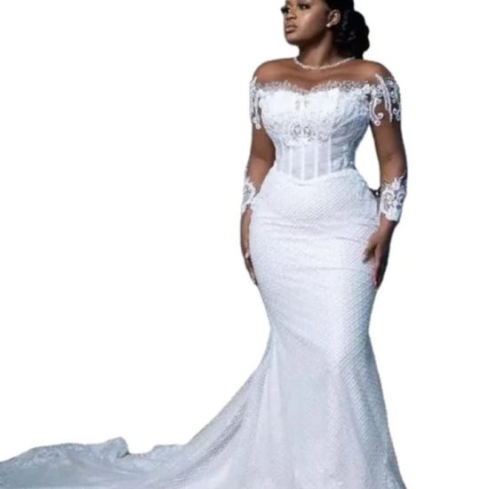 Mermaid wedding dress with long train for sale or hire at Tabasamu Bridals and Boutique